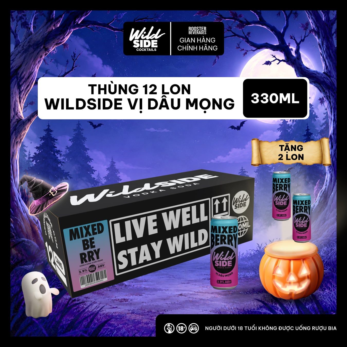  Wildside Vodka Soda Vị Dâu Mọng | Thùng 12 Lon x 330ml – Độ cồn 3.9%  – Đồ uống có cồn nhẹ 