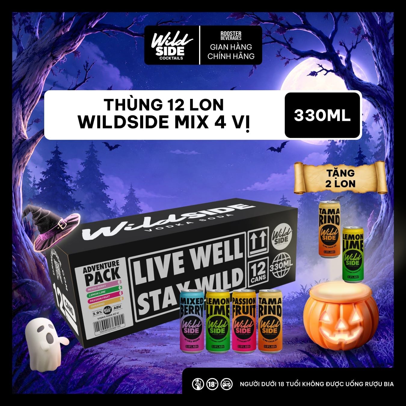  Wildside Vodka Soda Thùng 4 Vị Mix | Thùng 12 Lon x 330ml – Độ cồn 3.9% – Vị trái cây nhiệt đới – Đồ uống có cồn nhẹ 