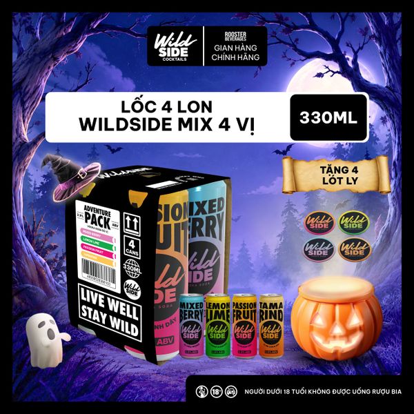  Wildside Vodka Soda Thùng 4 Vị MIX | Lốc 4 Lon x 330ml – Độ cồn 3.9% – Vị trái cây nhiệt đới – Đồ uống có cồn nhẹ 