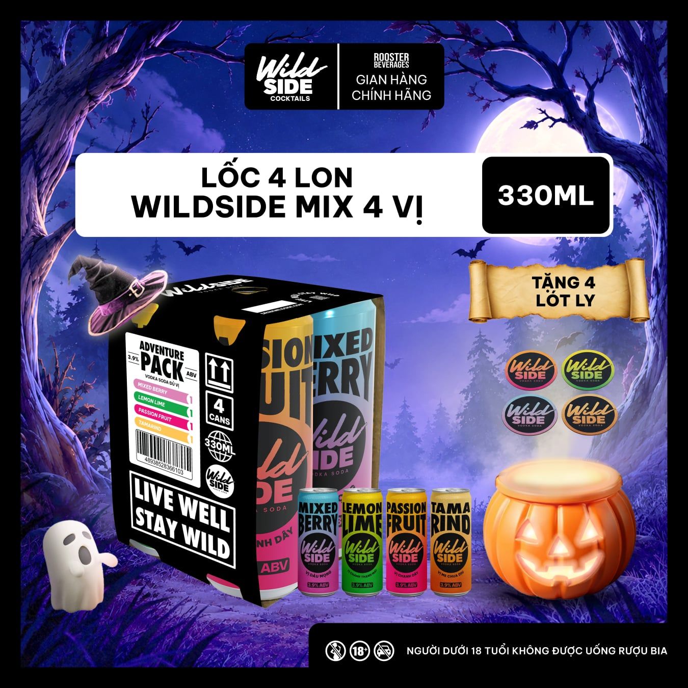  Wildside Vodka Soda Thùng 4 Vị MIX | Lốc 4 Lon x 330ml – Độ cồn 3.9% – Vị trái cây nhiệt đới – Đồ uống có cồn nhẹ 