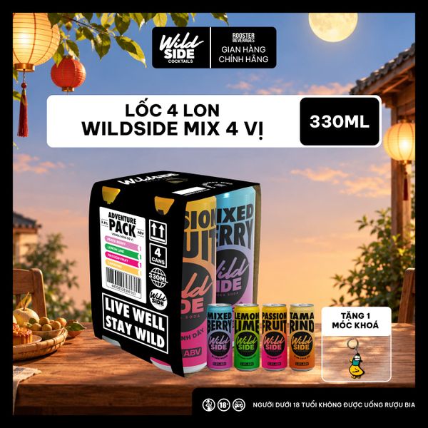  Wildside Vodka Soda Thùng 4 Vị MIX | Lốc 4 Lon x 330ml – Độ cồn 3.9% – Vị trái cây nhiệt đới – Đồ uống có cồn nhẹ 