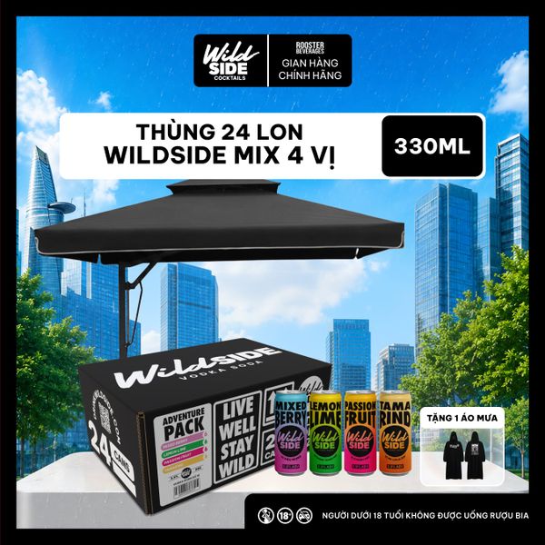  Wildside Vodka Soda Thùng 4 Vị Mix | Thùng 24 Lon x 330ml – Độ cồn 3.9% – Vị trái cây nhiệt đới – Đồ uống có cồn nhẹ 