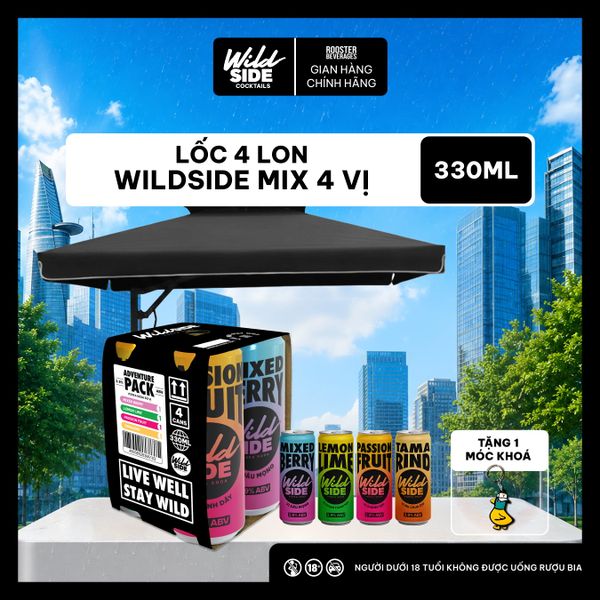  Wildside Vodka Soda Thùng 4 Vị MIX | Lốc 4 Lon x 330ml – Độ cồn 3.9% – Vị trái cây nhiệt đới – Đồ uống có cồn nhẹ 