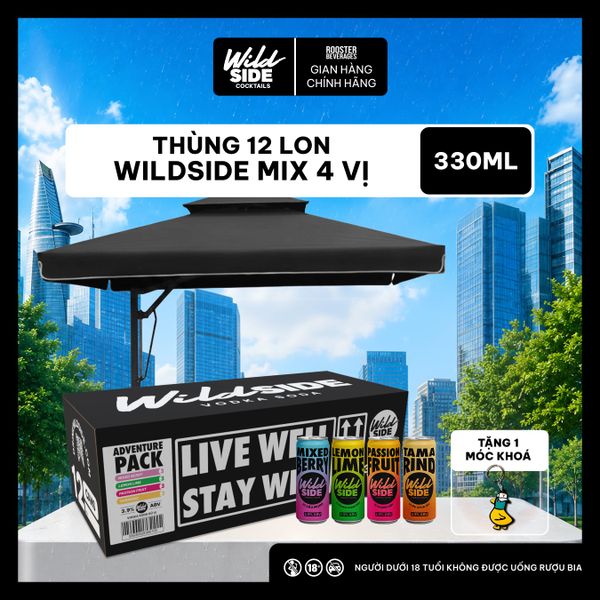  Wildside Vodka Soda Thùng 4 Vị Mix | Thùng 12 Lon x 330ml – Độ cồn 3.9% – Vị trái cây nhiệt đới – Đồ uống có cồn nhẹ 