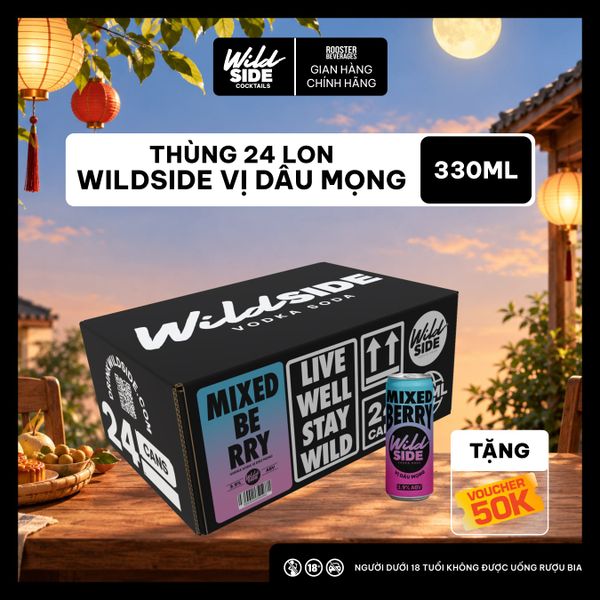  Wildside Vodka Soda Vị Dâu Mọng | Thùng 24 Lon x 330ml – Độ cồn 3.9%  – Đồ uống có cồn nhẹ 