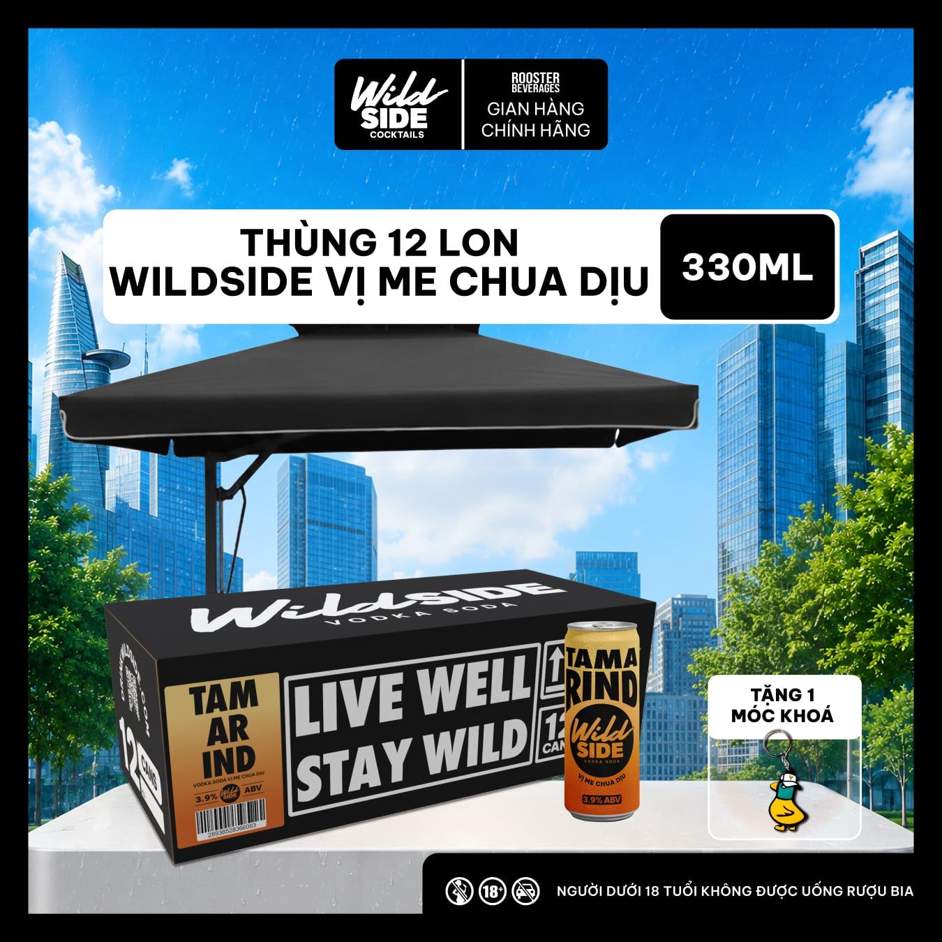  Wildside Vodka Soda Vị Me Chua Dịu | Thùng 12 Lon x 330ml – Độ cồn 3.9%  – Đồ uống có cồn nhẹ 