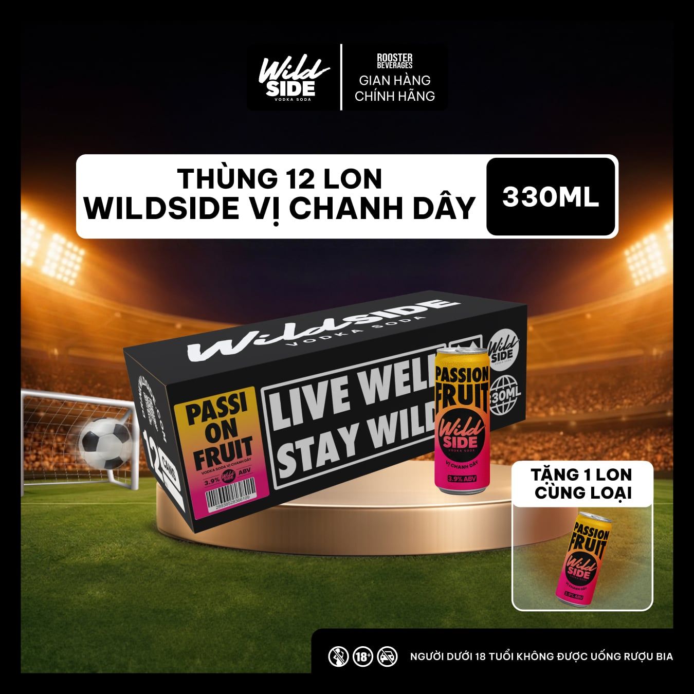  Wildside Vodka Soda Vị Chanh Dây | Thùng 12 Lon x 330ml – Độ cồn 3.9%  – Đồ uống có cồn nhẹ 