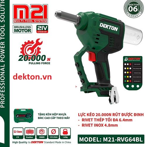  Máy rút Rivet pin 21V Dekton M21-RVG64BL ( chưa có pin sạc) 