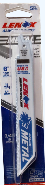  Lưỡi máy cưa kiếm cắt kim loại 152mmx0.9mm 18TPI Hiệu: LENOX model 20566618R (hộp 5 cái) 