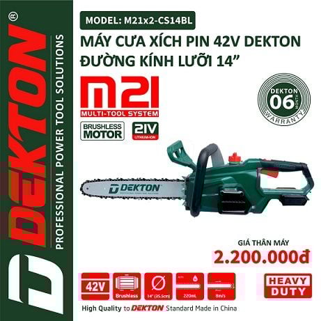  Cưa xích dekton 42v M21x2CS14BL ( chưa pin và sạc) 