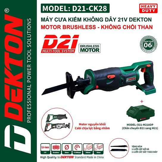  Máy cưa kiếm pin 21V Dekton D21-CK28 ( chưa có pin sạc) 