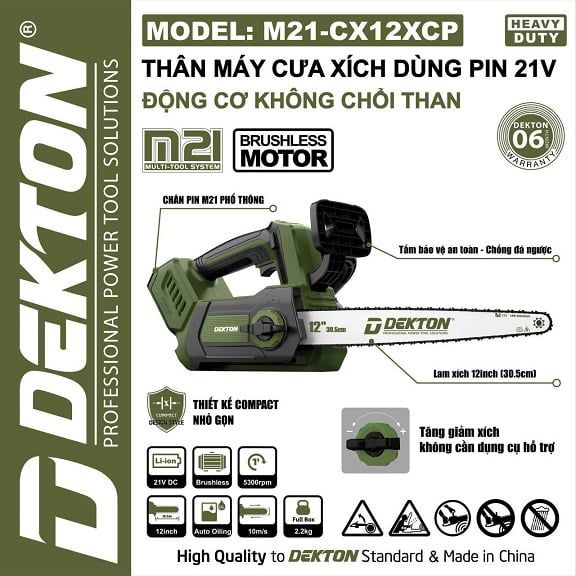 Máy cưa xích dekton m21-cx12xcp dùng pin 