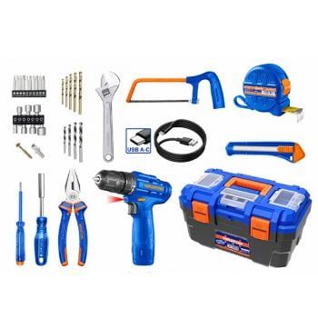  Bộ 77 món dụng cụ cầm tay kèm Máy khoan dùng pin 12V (WCDS510） WDT1B77 WADFOW 