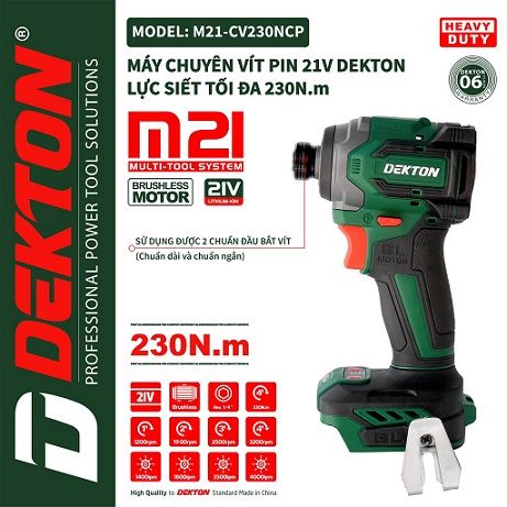  Máy vặn vít pin Dekton M21-CV230NCP ( ĐỦ BỘ 2 pin – 1 sạc) 