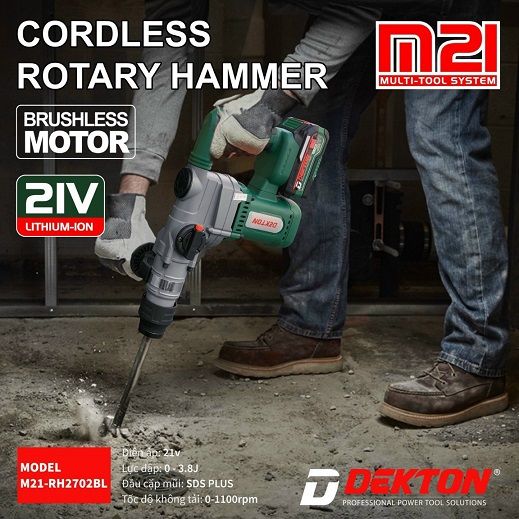  Máy Khoan Đục 2 Chức Năng Dekton M21-RH2702BL ( chưa có pin và sạc) 