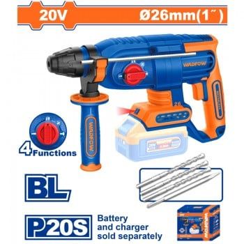  Máy khoan đục bê tông không chổi than dùng pin 20V-26mm
(không kèm
pin và sạc) WLM1526 WADFOW 