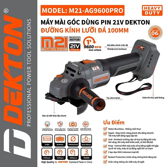  Máy mài pin Dekton M21-AG9600pro ( chưa có pin và sạc) 
