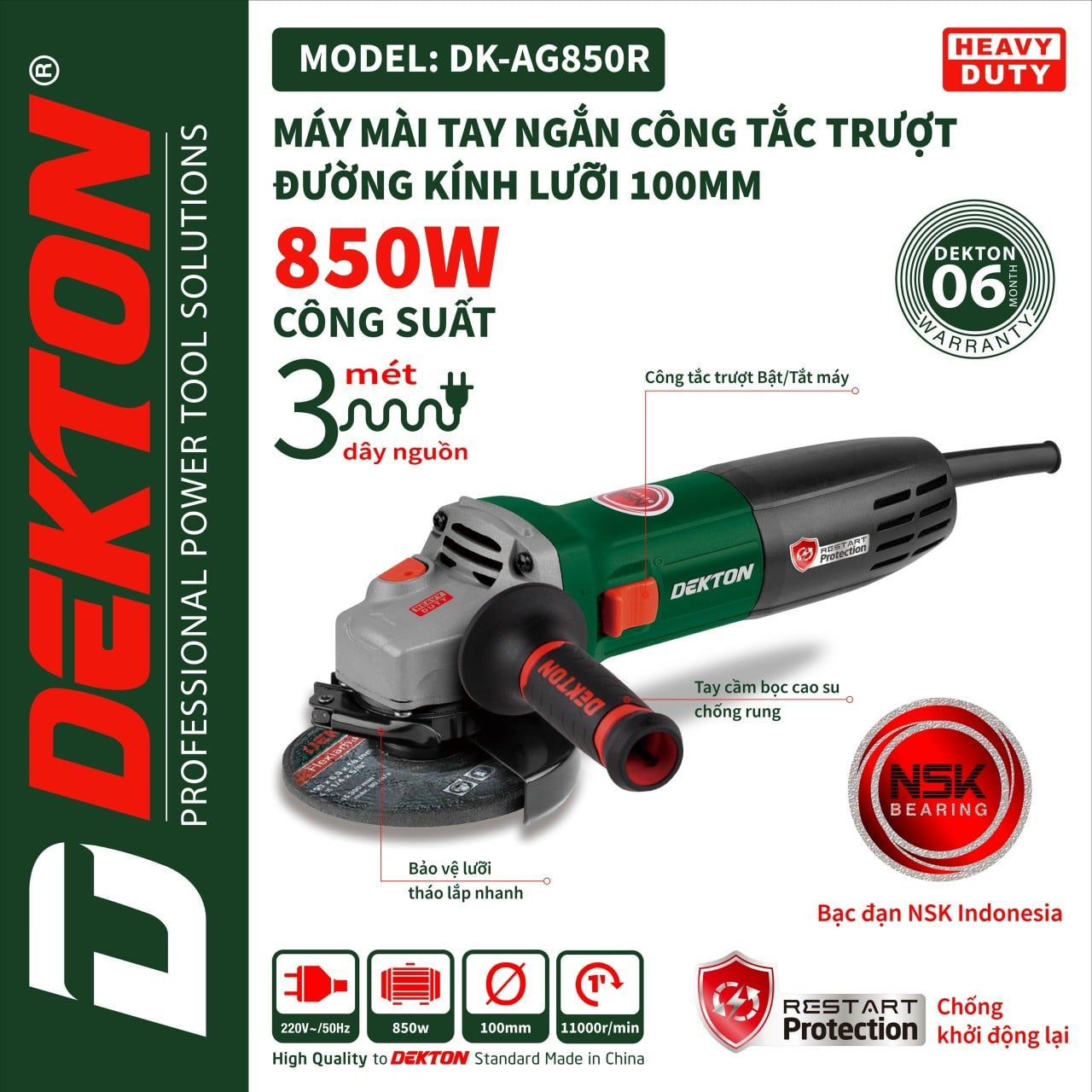  Máy Mài Góc Dekton DK-AG850R chống tự khởi động lại 