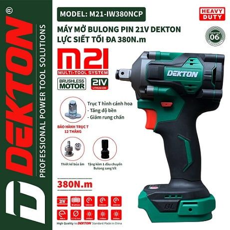 Thân máy Siết Bulong Dekton M21-IW380NCP ( chưa pin sạc) 