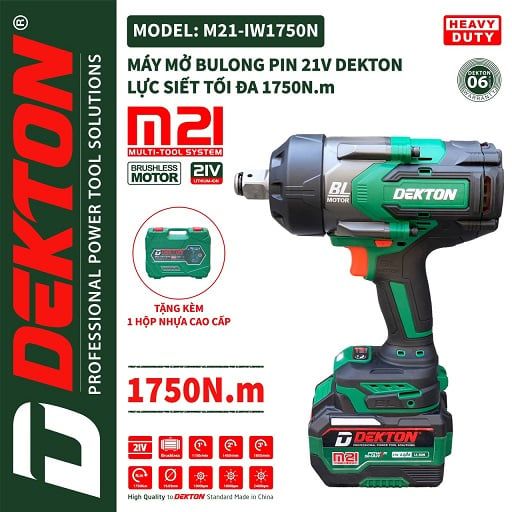  Máy Siết BuLong Pin 21V Dekton M21-IW1750N ( Chưa Pin và Sạc ) 