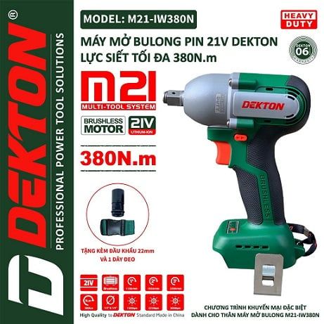  Thân máy siết bulong 380Nm Chính hãng Dekton M21-iw 380n 