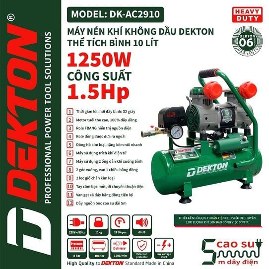  Máy nén khí Dekton DK-AC2910 (không dầu) 