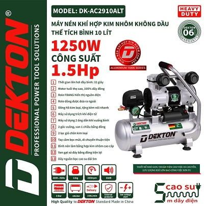  Máy nén khí hợp kim nhôm Dekton DK-2910ALT (không dầu) 