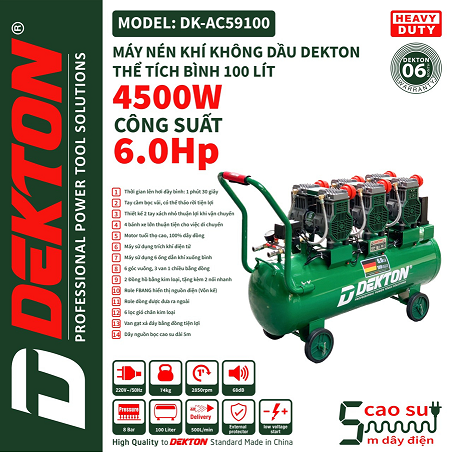  Máy nén khí Dekton không dầu 100 lít DK-AC59100 