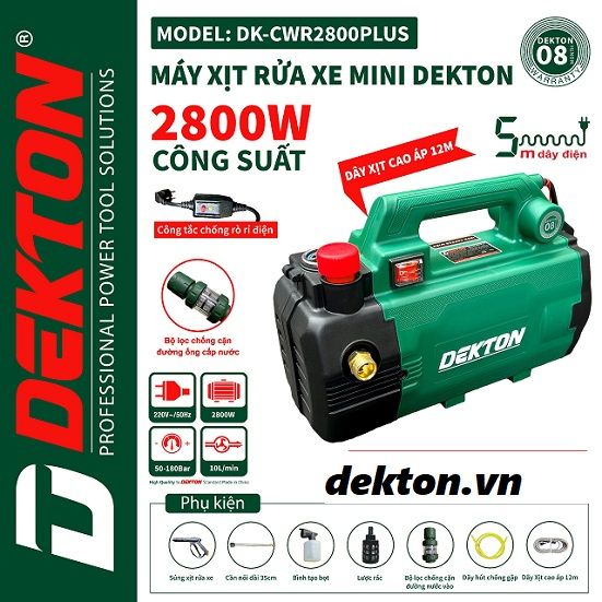  Máy Rửa Xe Dekton 2800w dk-cwr2800plus 