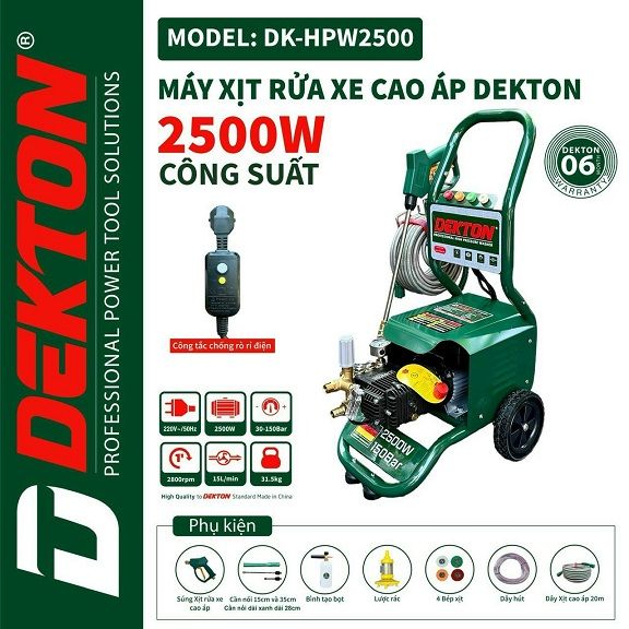  Máy Rửa Xe Dekton 2500w có chống giật DK-HPW2500 