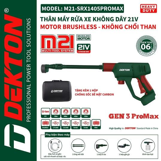  Máy rửa xe pin Dekton M21-SRX1405PROMAX ( chưa có pin và sạc) 
