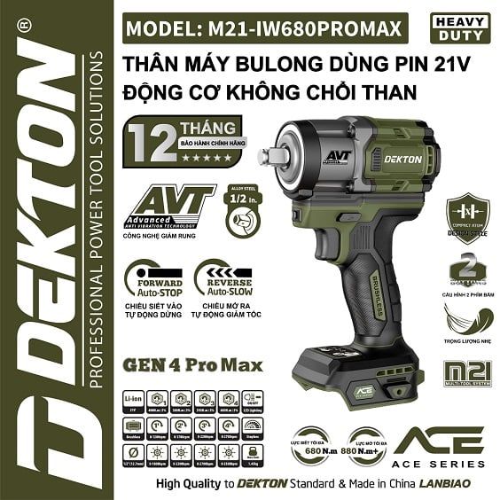 Máy siết bulong dùng pin 21V Dekton M21-IW680 Promax gen 4 