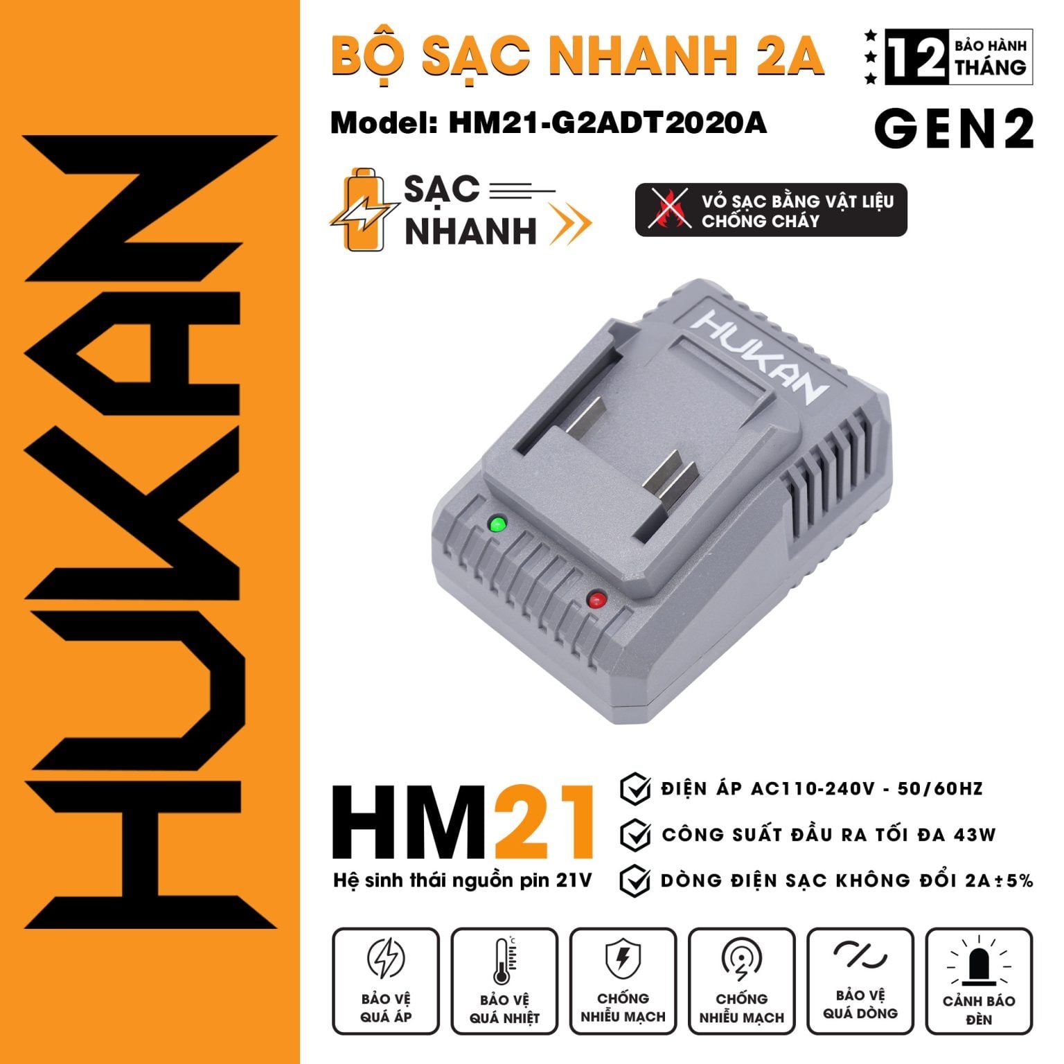  Bộ sạc nhanh 2A HM21-G2ADT202A HUKAN 