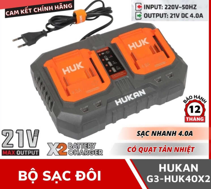  BỘ SẠC ĐÔI - SẠC NHANH 4A (GEN3) G3-HUK40X2 HUKAN 