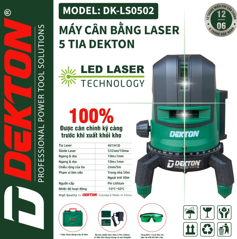  Máy Cân Bằng Laser 5 Tia xanh Dekton DK-LS0502 (Không Kèm Chân Máy) 