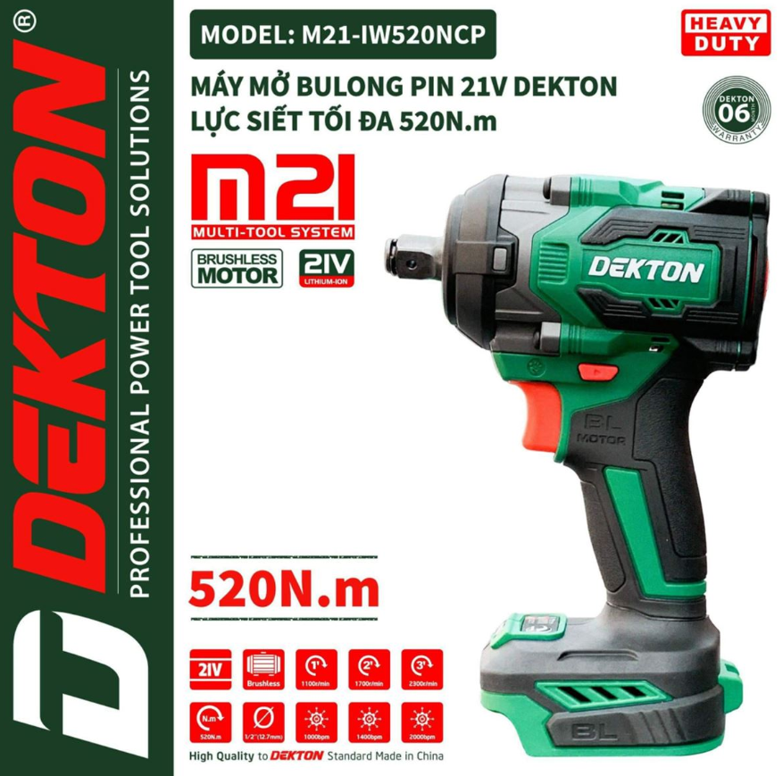  Máy siết bulong dùng pin M21-IW520NCP Dekton 520Nm Đủ Bộ 