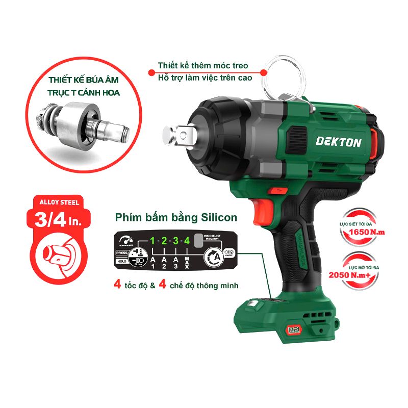  Thân máy siết bulong pin dekton m21-iw1650pro chưa pin sạc 