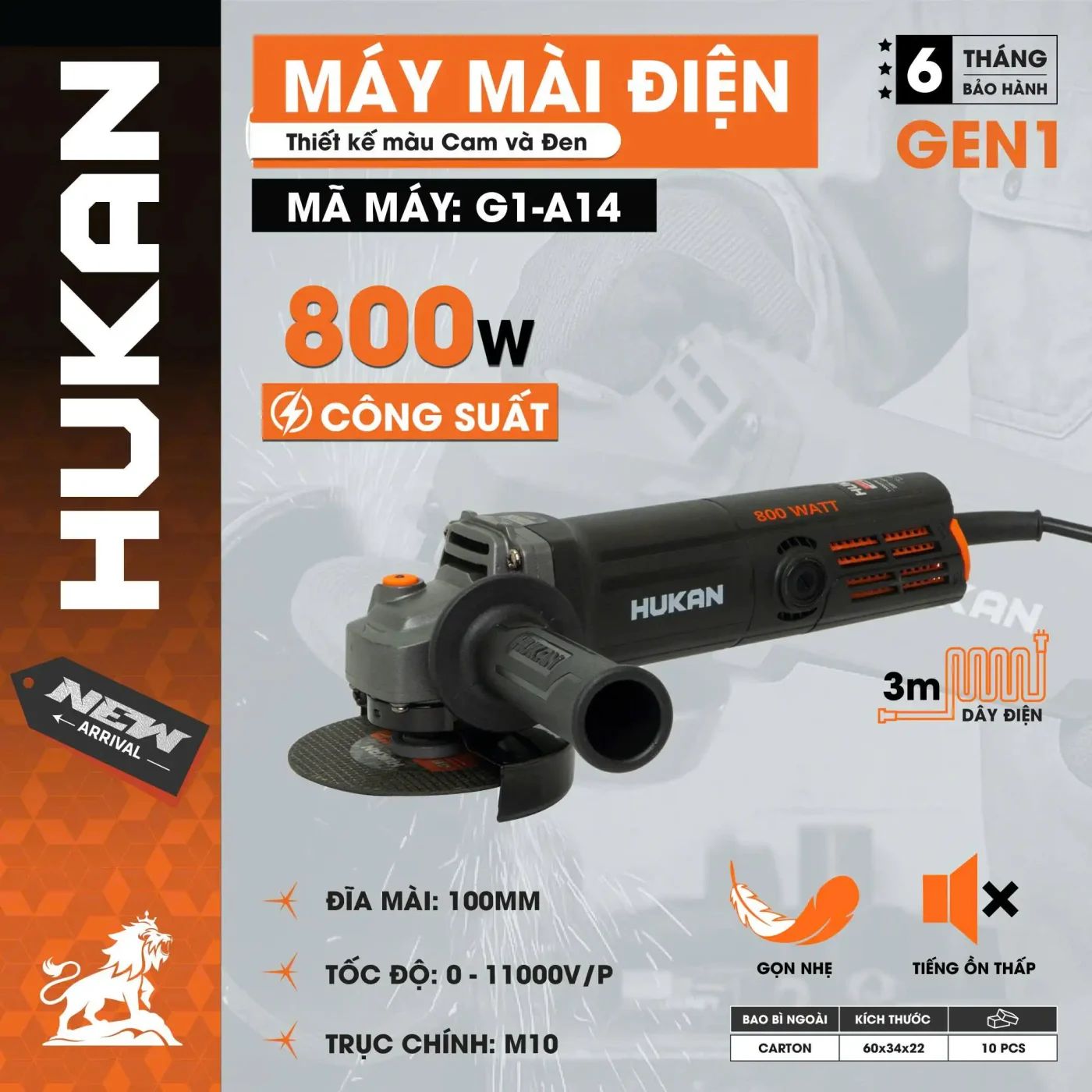  Máy mài điện (GEN 1) G1-A14 (Màu Cam, Đen) HUKAN 