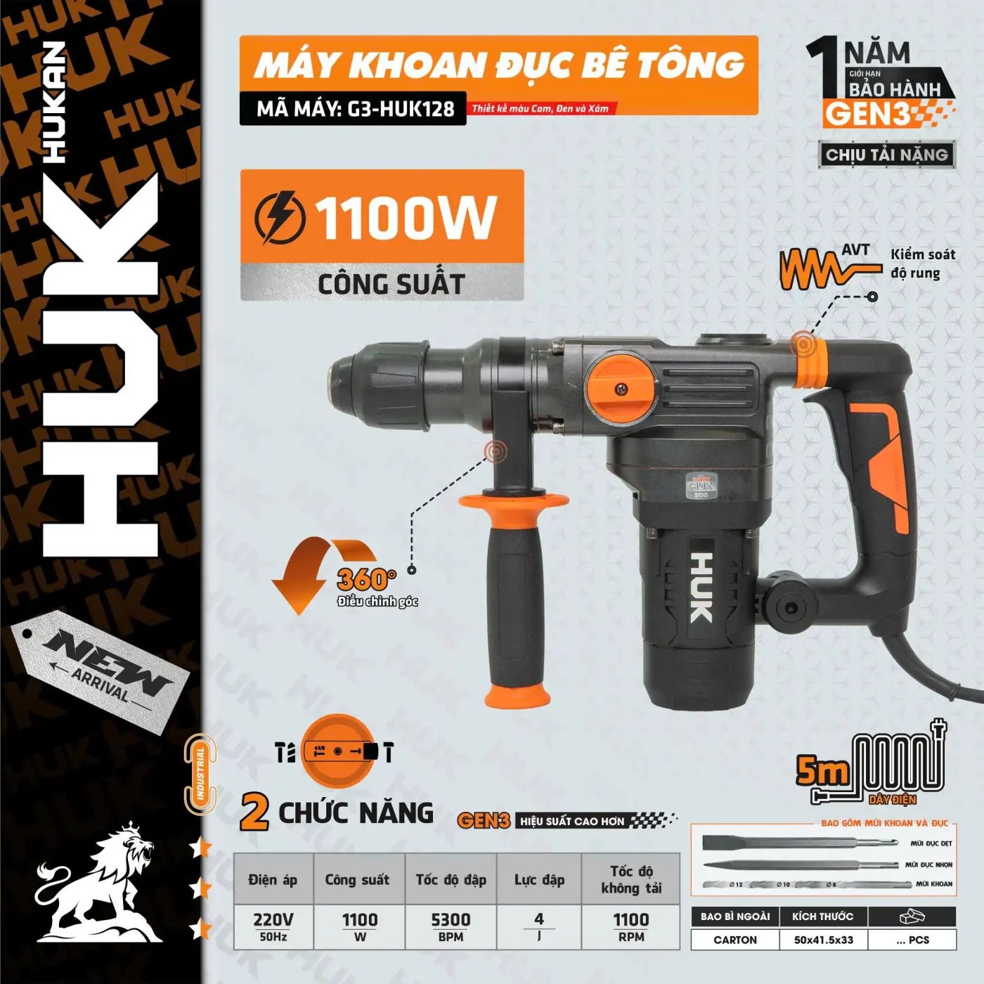  Máy khoan đục bê tông (GEN 3) G3-HUK128 HUKAN 