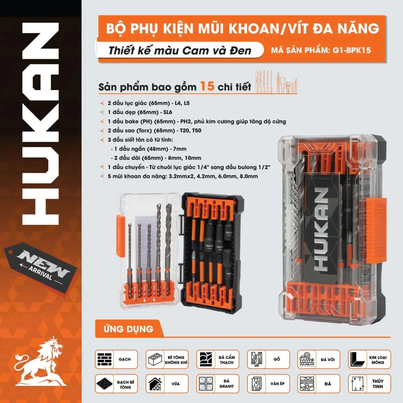  Bộ phụ kiện mũi khoan vít đa năng G1-BPK015 ( HUKAN 