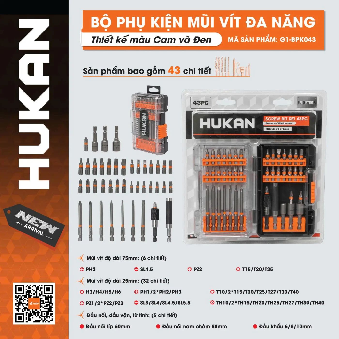  Bộ phụ kiện mũi vít đa năng G1-BPK043 HUKAN 