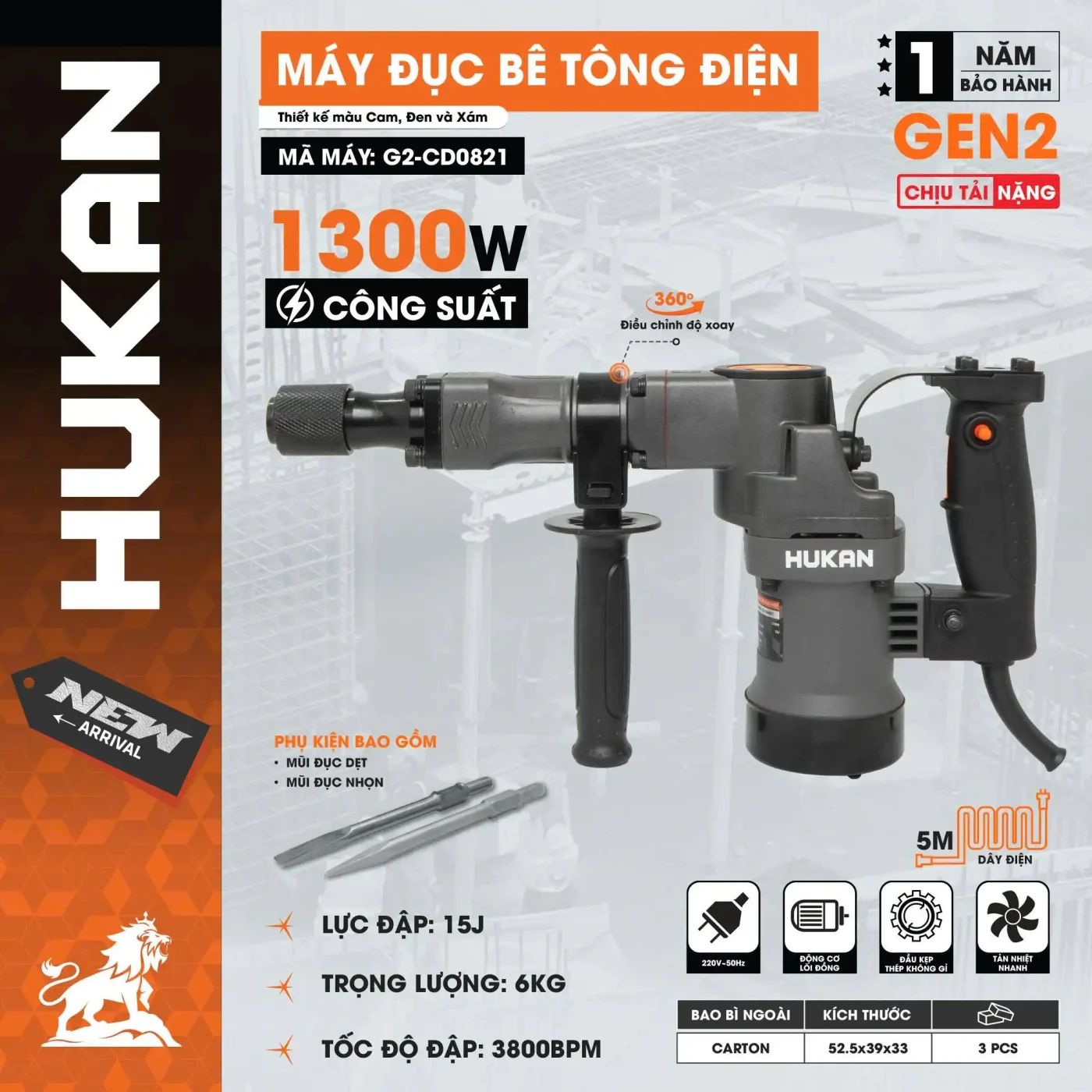 Máy đục bê tông điện (GEN 2) G2-CD0821 HUKAN 