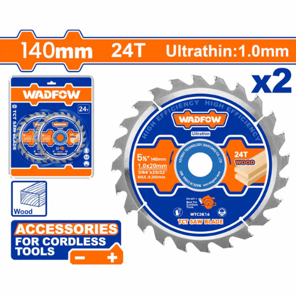  Bộ 2 lưỡi cưa TCT siêu mỏng 140mm(5- 1/2") 24T WTC3K14 WADFOW 