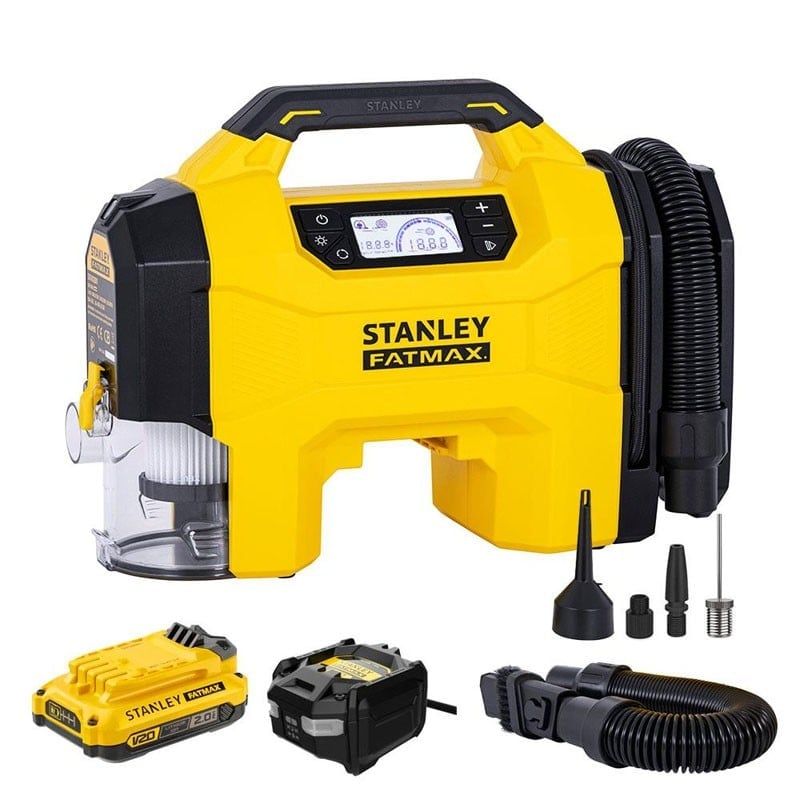  Máy Bơm hơi đa năng dùng pin kèm tính năng thổi và hút bụi hiệu
STANLEY Model SXVI02001A, 3 trong 1 (bản gồm 1 pin Stanley V20 + sạc) 