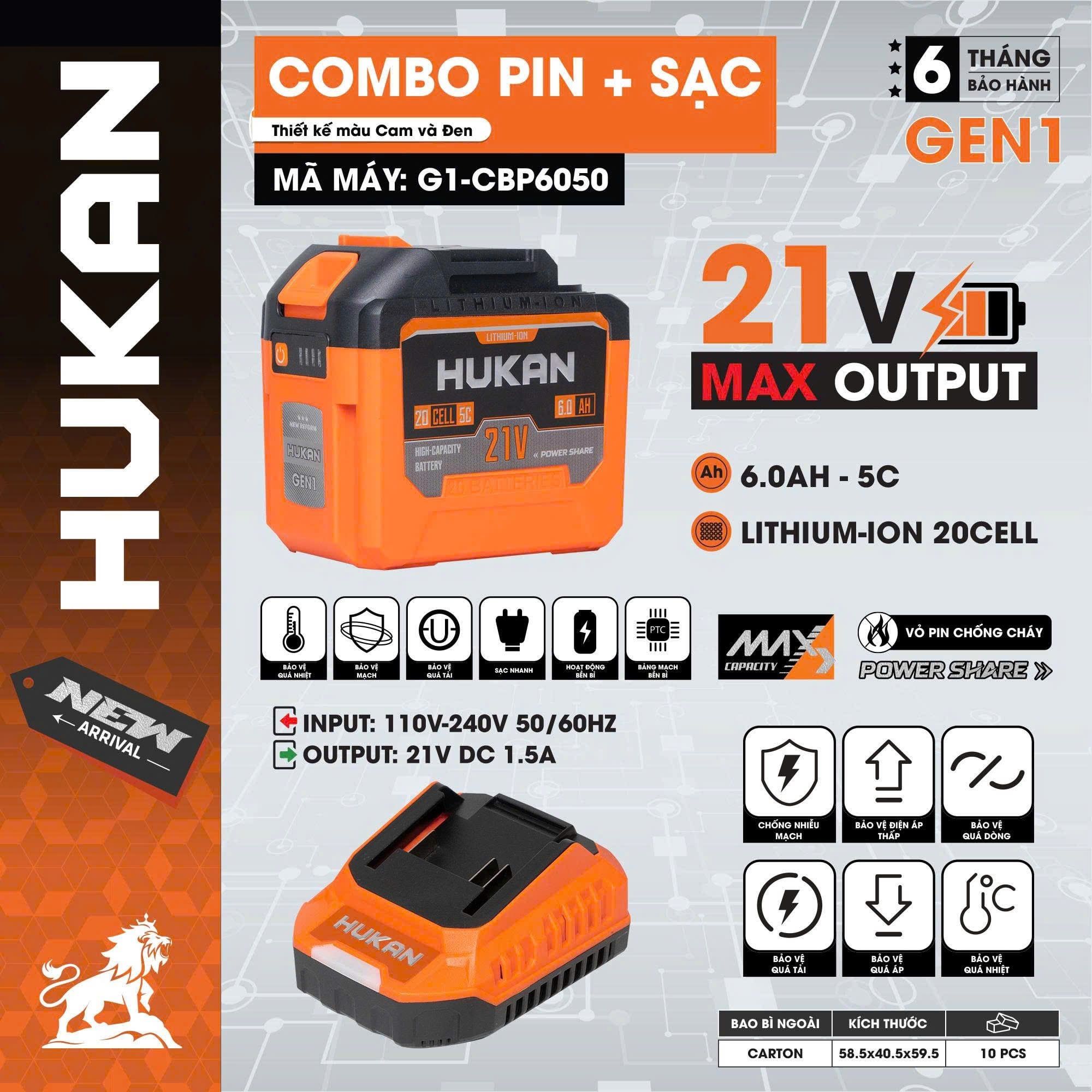  COMBO PIN 20Cells 6.0 + SẠC 1.5AH G1-CBP6050  HUKAN 