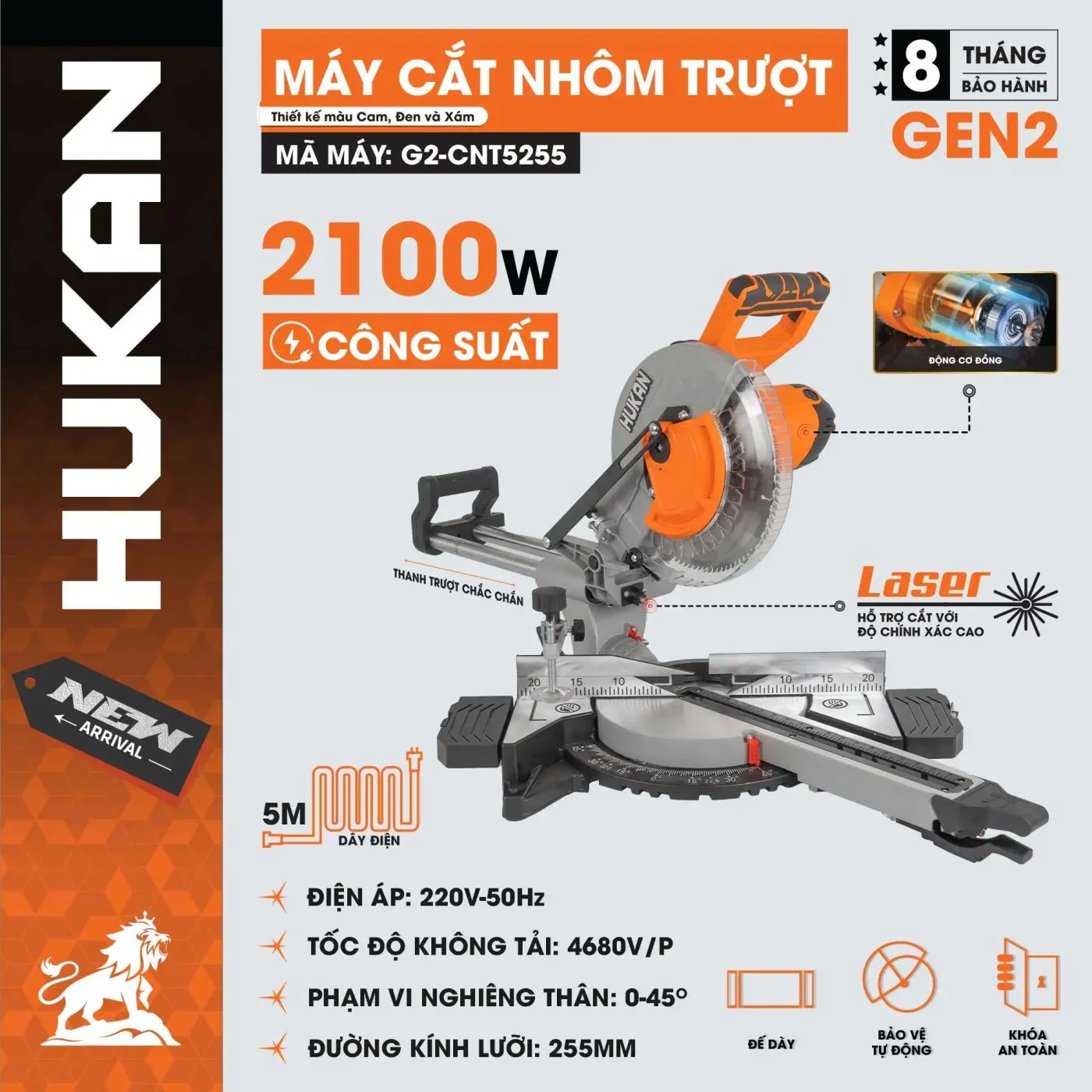  Máy cắt nhôm trượt G2-CNT5255 HUKAN 