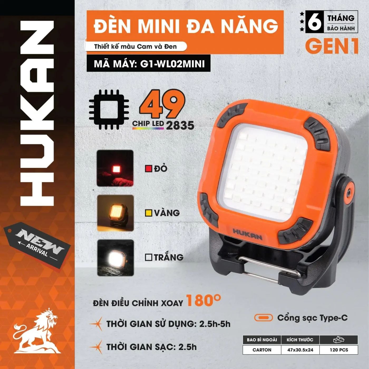  Đèn mini đa năng G1-WL02MINI – 49 Chip LED Siêu Sáng HUKAN 