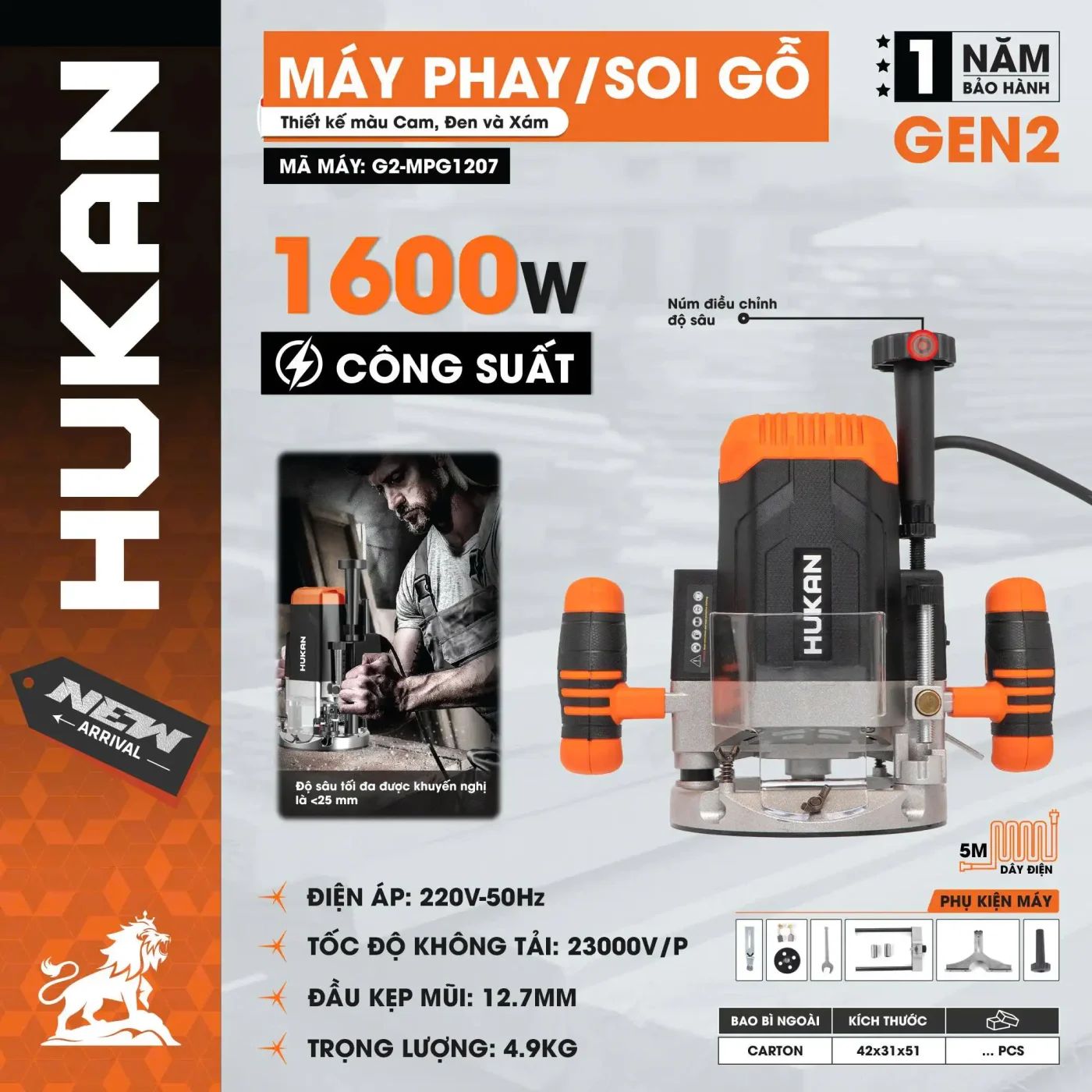  Máy phay/ soi gỗ G2-MPG1207 HUKAN 