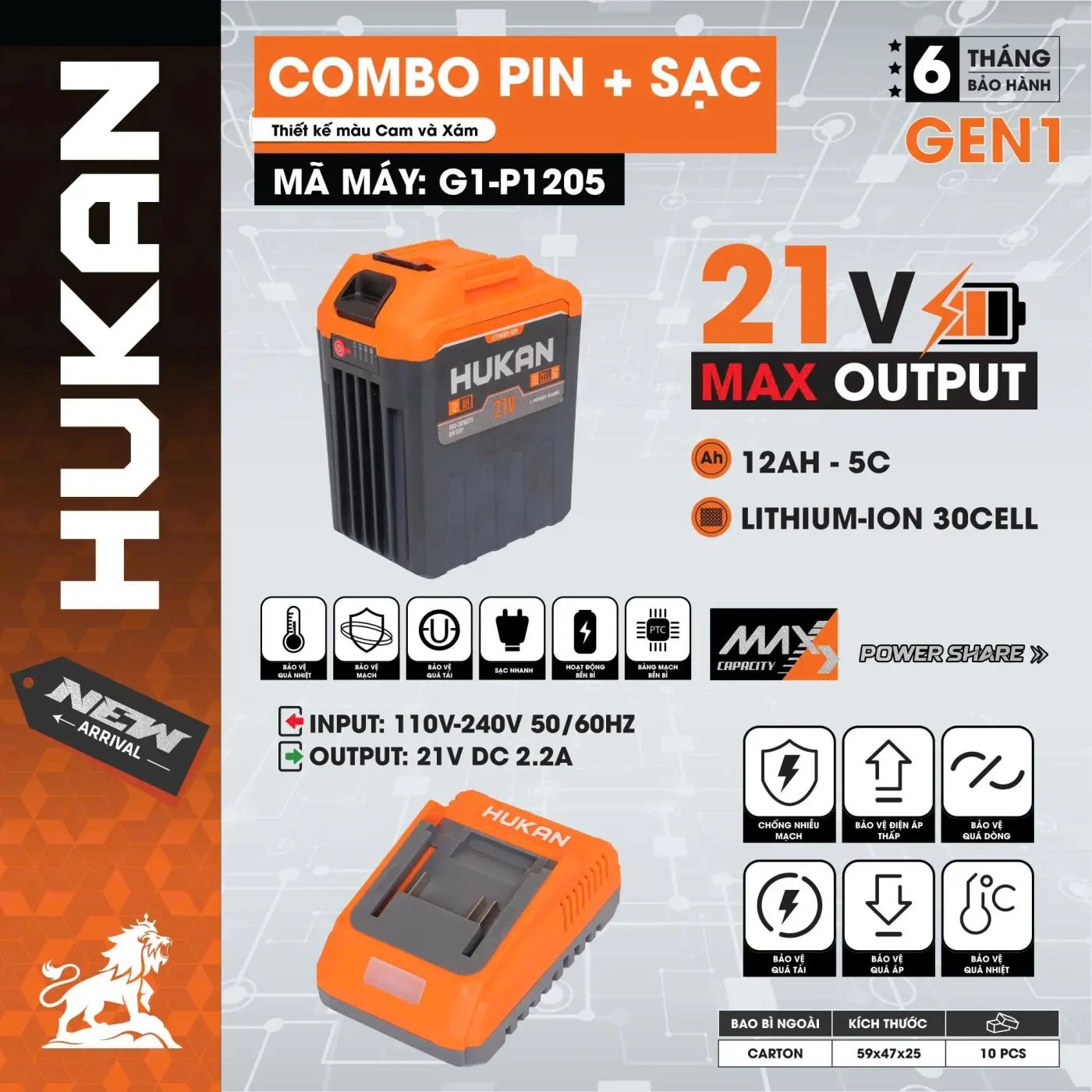  Combo pin và sạc G1-P1205 HUKAN 