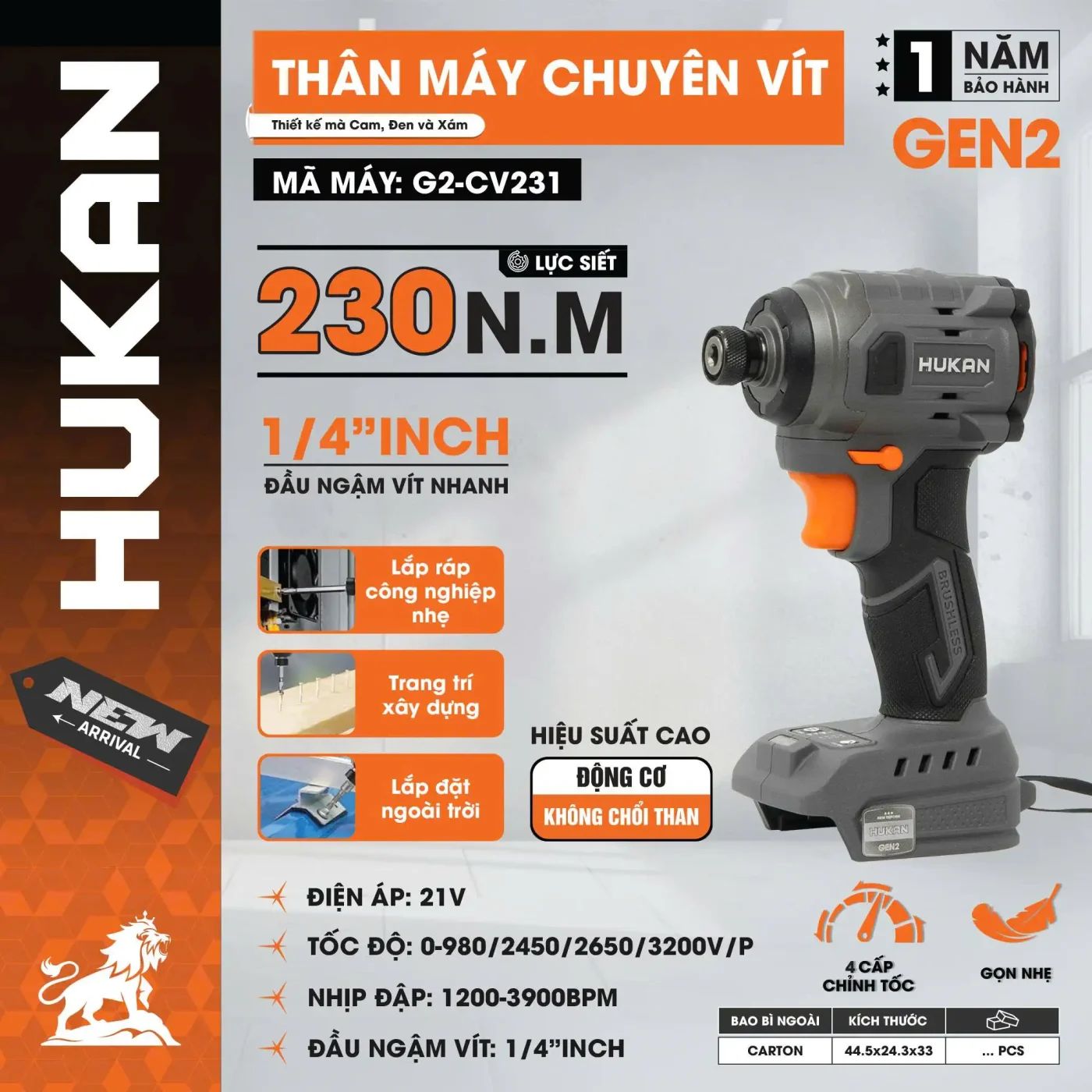  Thân máy chuyên vít G2-CV231 (chưa kèm pin sạc) HUKAN 